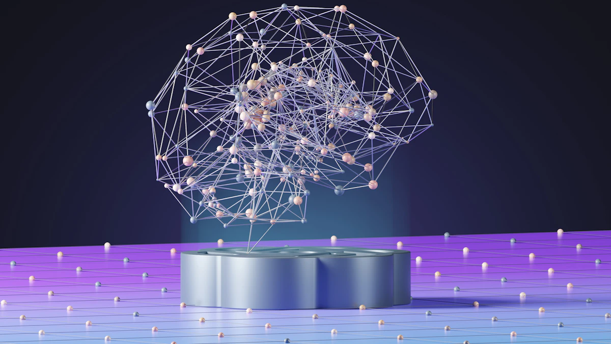 Abstract glowing sphere of connected dots and lines representing an AI neural network