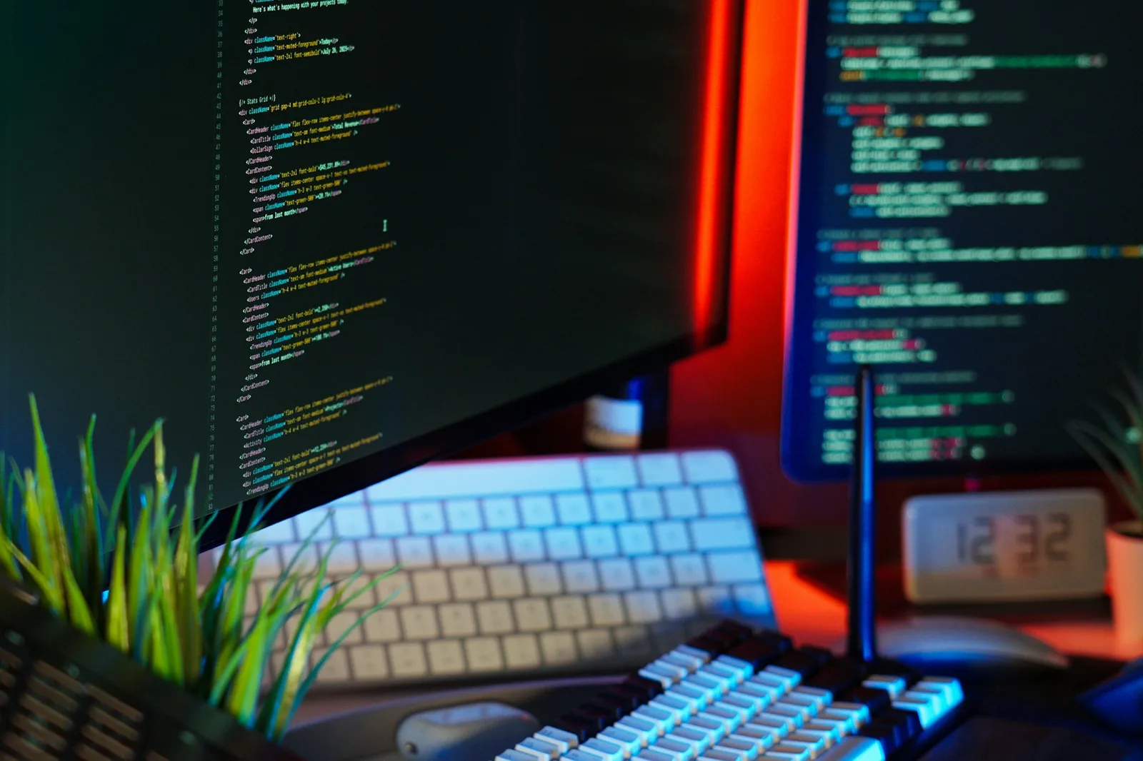 Multiple screens displaying code, representing a design system's release pipeline