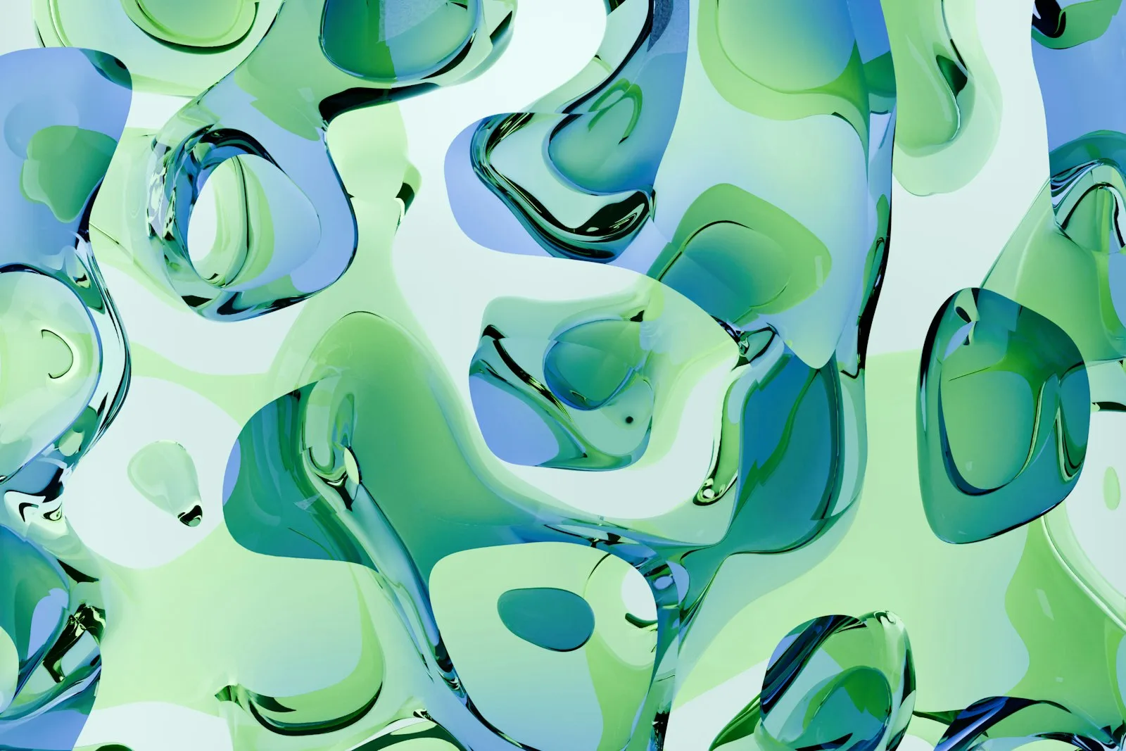 Flowing green and blue abstract 3D fluid shapes suggesting web animation motion