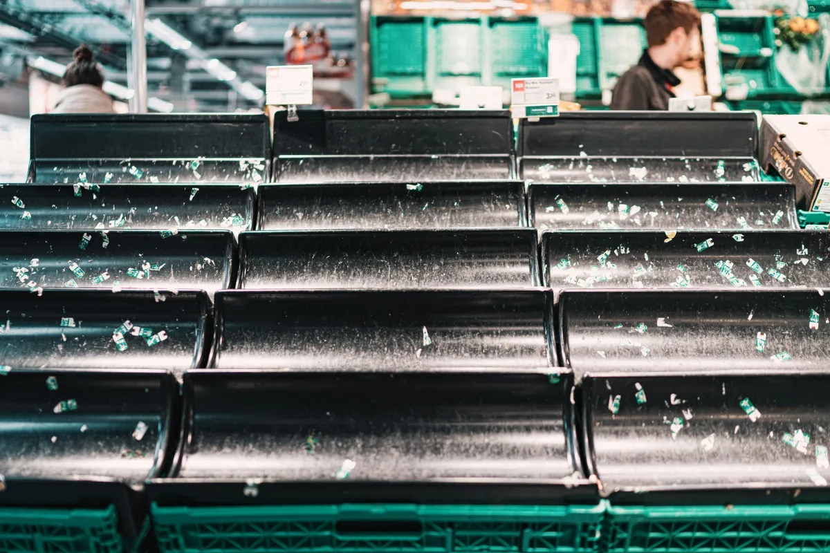 Plastic crates and containers stacked in a depot