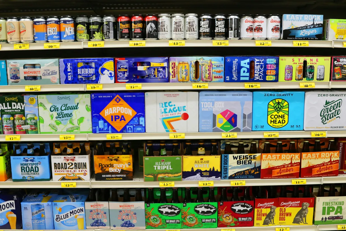 Shelves stocked with dozens of competing brands sitting side by side