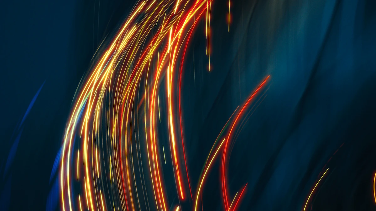 Abstract colored light trails suggesting fast fluid motion, evoking scroll-driven web animation