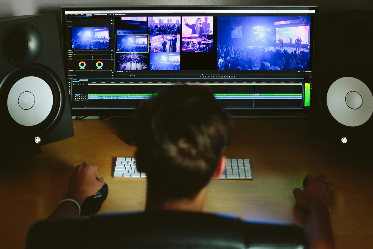 An editor at a workstation, deep in a cut