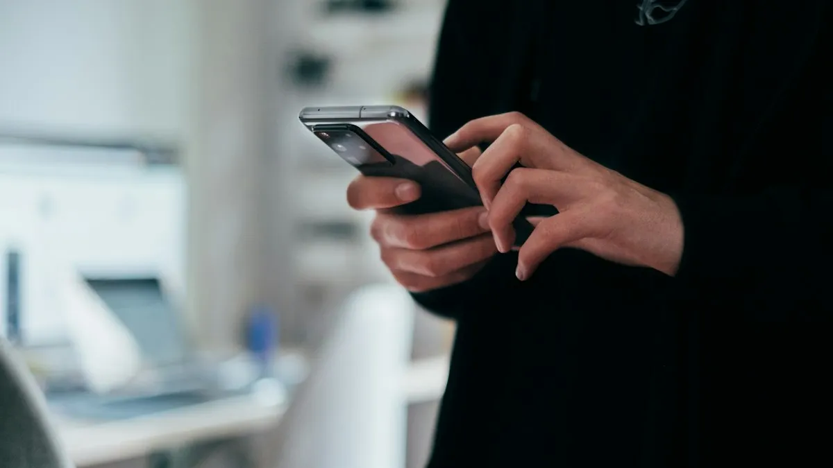 A person holding a phone and reading a long scrolling page