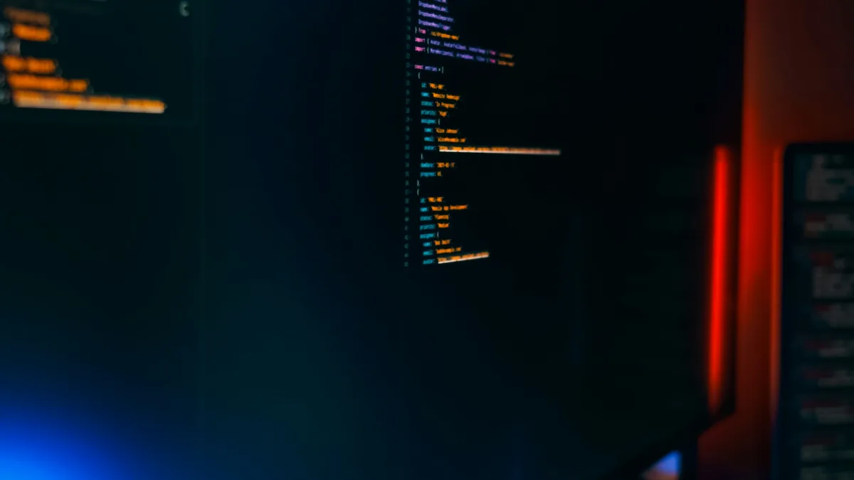 Close-up of a computer screen displaying lines of source code