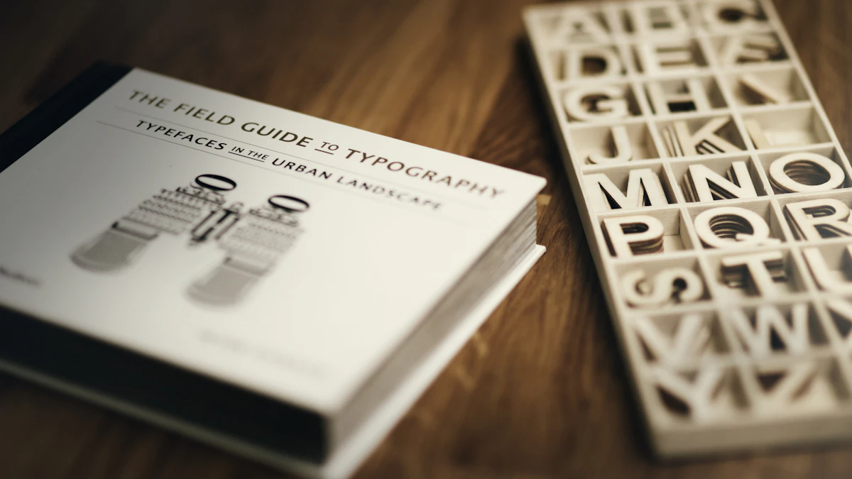 Open field guide to typography book showing type specimens and hierarchy