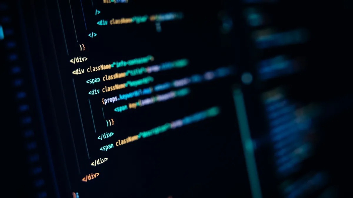 Close-up of a screen showing many lines of code for web animation